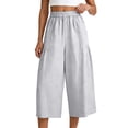 thumbnail image 5 of BUIGTTKLOP Capri Pants for Women High Waisted Cropped Lounge Pants Wide Leg Pleated Summer Capris with Pockets, 5 of 6
