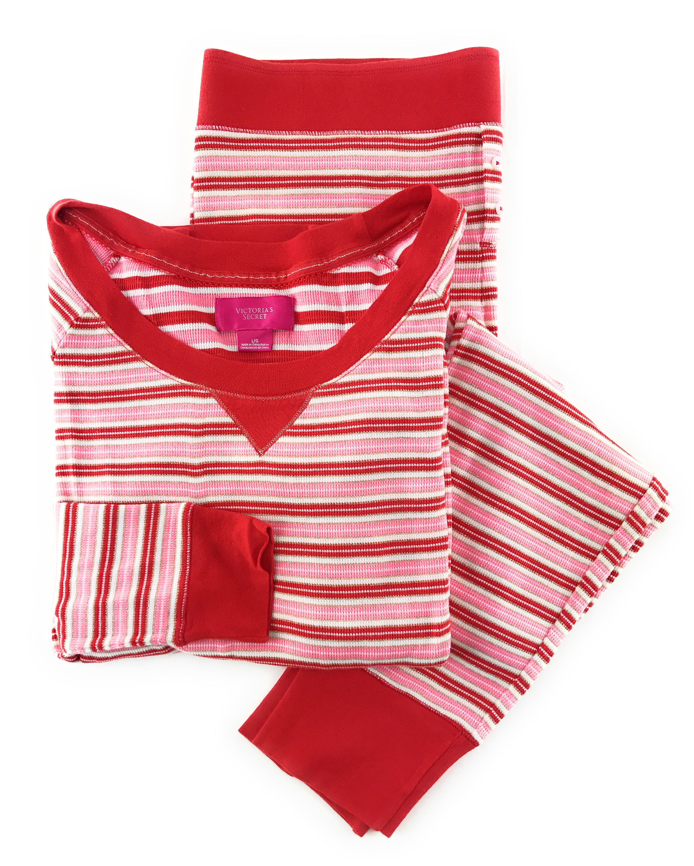 Victoria's Secret Pink Stripe SMALL Fireside Long Sleeve Sleepshirt Dress Pajama 