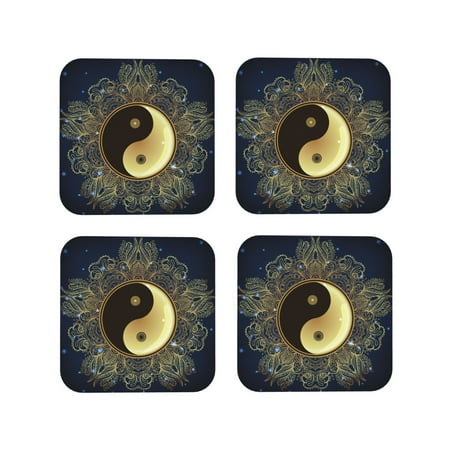 

Lukts Yin And Yang Mandala Print Leather Drinks Coasters Set of 4 Suitable or Drinks Furniture Protection and Easy Clean up-Square