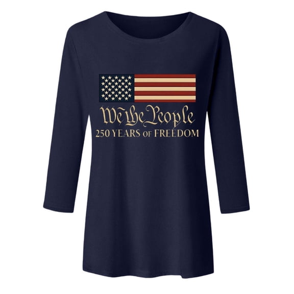 Puliio Womens 250th Anniversary USA T-Shirt We The People 250 Years of Freedom American Flag Graphic 4th of July Tshirt Long Sleeve Patriotic Tee