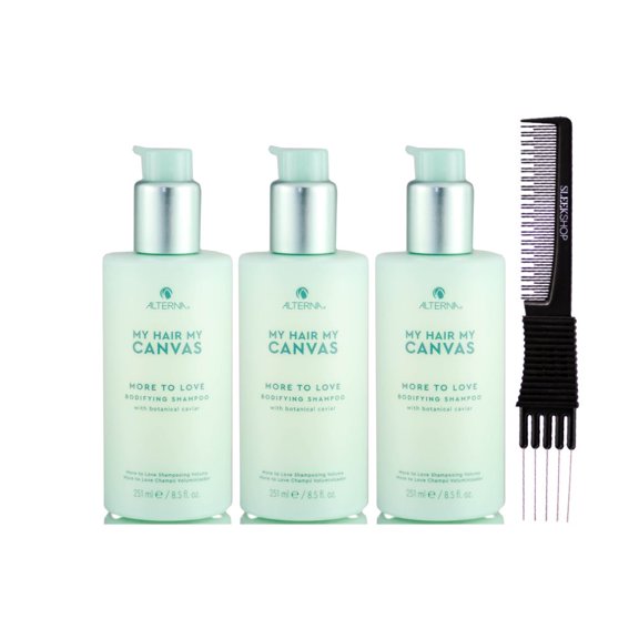 ALTERNA My Hair My Canvas More To Love Bodifying Shampoo (8.5 oz) with SLEEKSHOP Teasing Comb Pack of 3