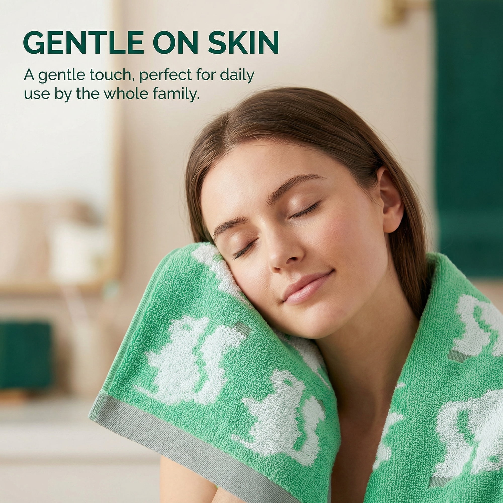 Unique Bargains Cotton Cute Cartoon Jacquard Soft Hand Towel Dark Green 29" x 13"