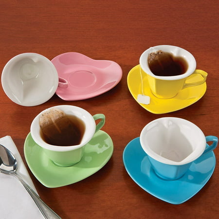 Heart Shaped Cups And Saucers: Multi-Colored 5 oz.
