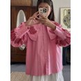 thumbnail image 2 of HH TRAF Blusas elegantes de verano para mujer, blusas con cuello de muñeca decorativo de un solo pecho y manga larga con estampado rosa, camisas nuevas para mujer, 2 of 5