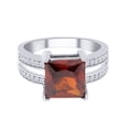 thumbnail image 2 of AFFY Princess Cut Red Simulated Garnet & White Cubic Zirconia Cocktail Engagement Ring In 14K White Gold Over Sterling Silver Ring Size - 7.5, 2 of 6