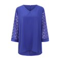 thumbnail image 3 of Summer Womens Lace Short Sleeve Tops Casual V Neck Cutout Blouses Solid Color Patchwork Loose Soft Tees Tunic Womens Long Sleeve Tops Polyester Striped Long Sleeved Shirt Women Work T Shirts Women, 3 of 3