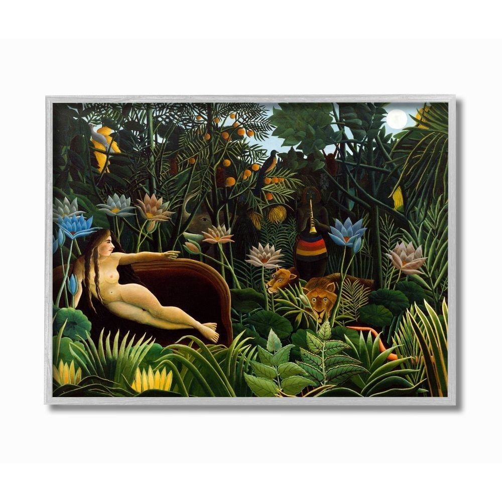 Stupell Industries Tropical Landscape Life Classic Painting Gray Framed Art Print Wall Art, 16x20, by Henri Rousseau