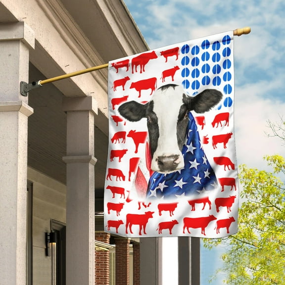 Flagwix American Flag Dairy Cow Celebrate Fourth Of July Independence Day Flag Polyester Double-sided Printed House Flag