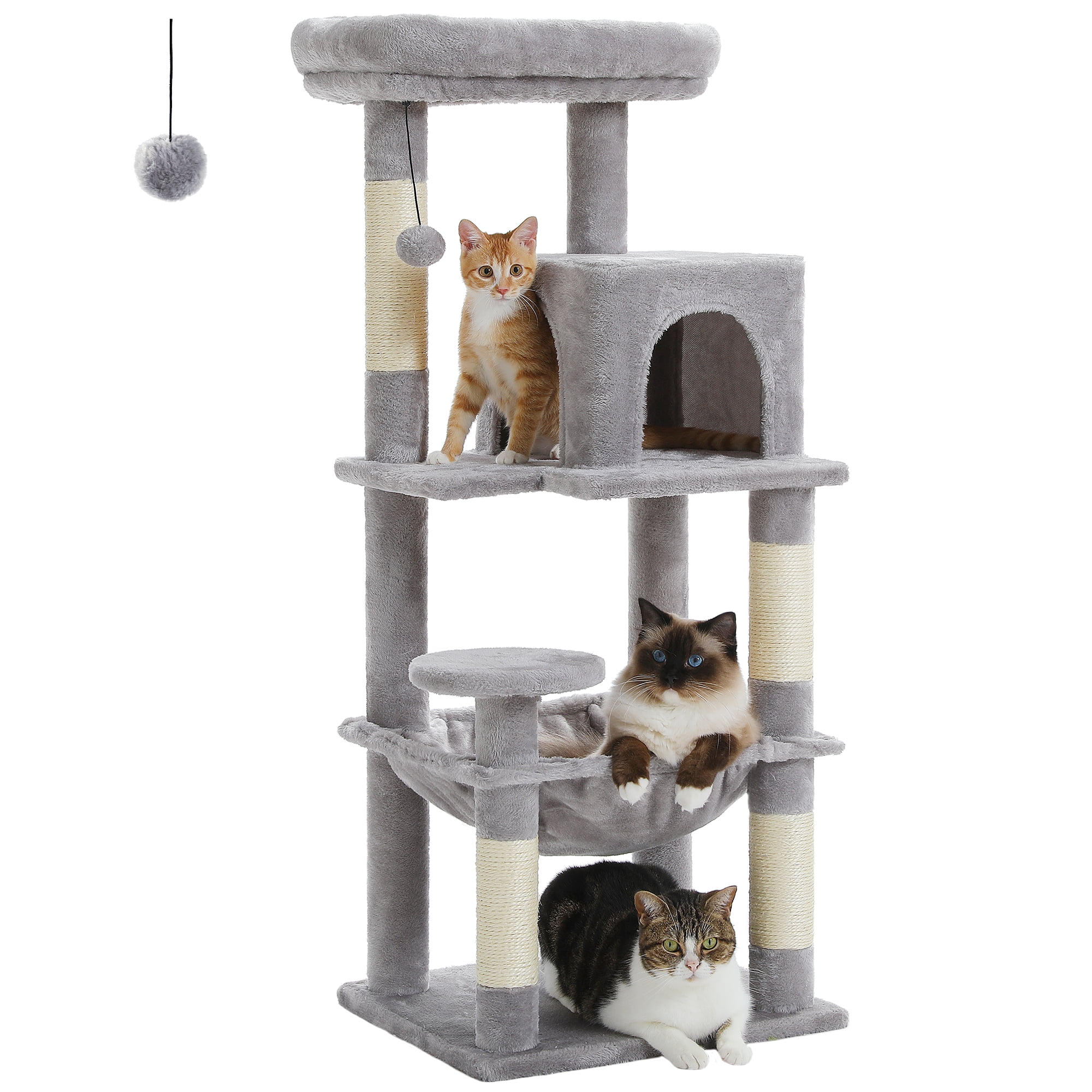 PEQULTI 45.7" Multi-Level Cat Tree Large Cat Tower Indoor with Condo and Hommock Light Gray