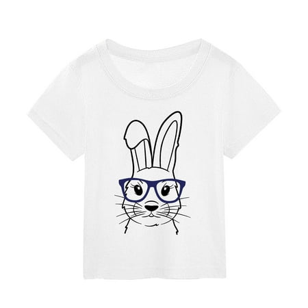 

ZMHEGW Toddler Summer Children s Easter Cartoon Bunny Print Short Sleeved T Shirt for Boy and Girl