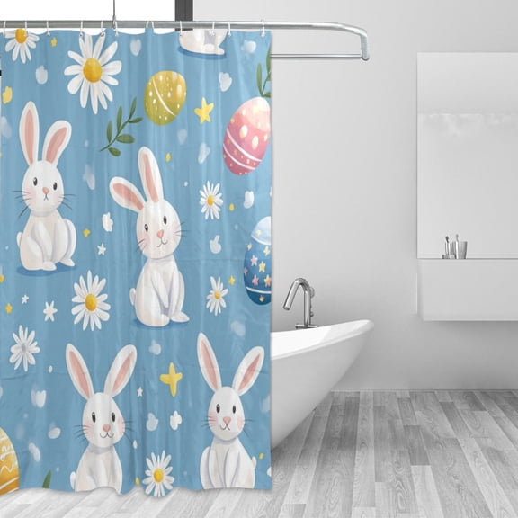 Yayeee Shower Curtain with Hooks 72"x72" Waterproof Fabric Bathroom Hanging Decor, Cartoon Easter Bunnies