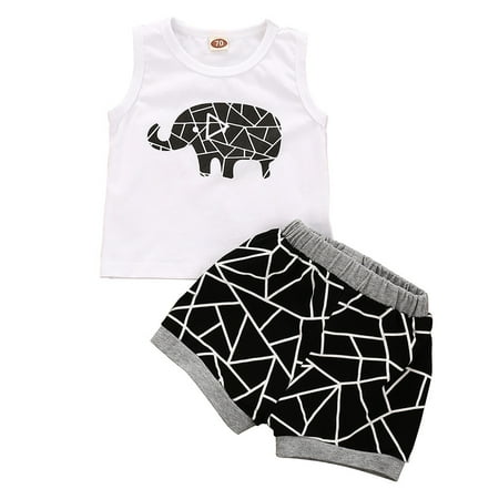 

Kids Boys Summer Tank Top Shorts Set Sleeveless Geometric Printing Elephant Tank Top Shorts Two Piece Set