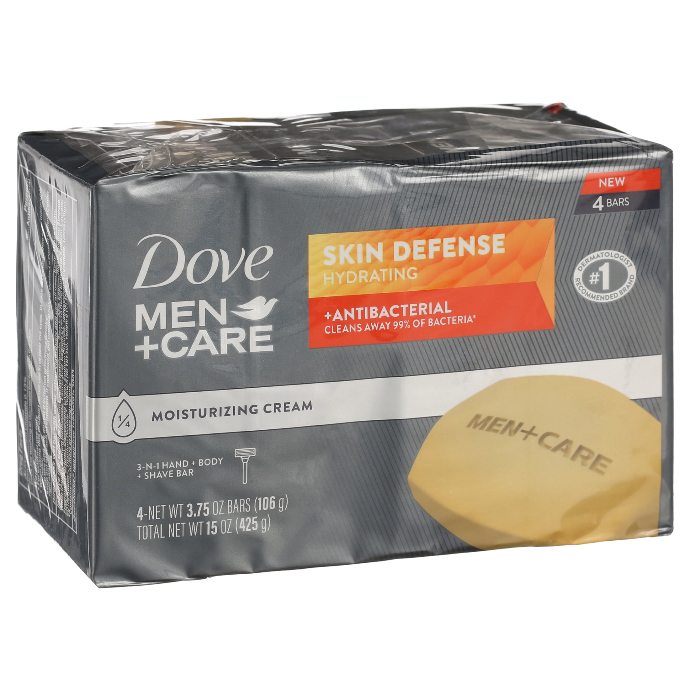Dove Men+Care Skin Defense Hydrating Antibacterial 3-N-1 Hand, Body and Shave Bar, 3.75 Oz Count 4
