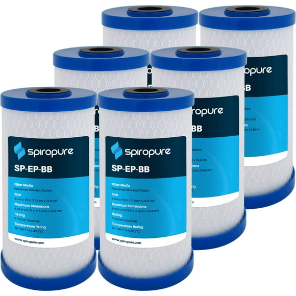 SpiroPure Replacement for EP-BB 155548-43 CB-45-1005 10x4.5 5 Micron NSF Carbon Water Filter Cartridge (6 Pack)