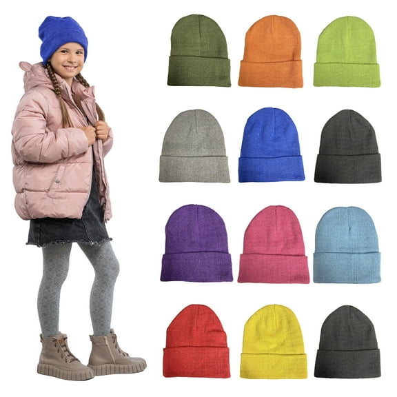 Yacht & Smith 12 Pack Kids Winter Beanie Hat Assorted Colors Bulk Pack Warm Acrylic Cap for Children