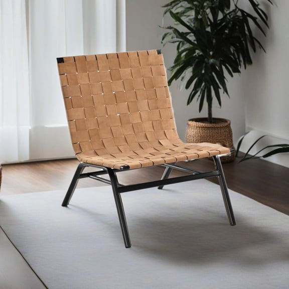 Woven Leather Accent Seating | Comfort for Any Space | Metal Frame and Leather Straps | Easy to Put Together