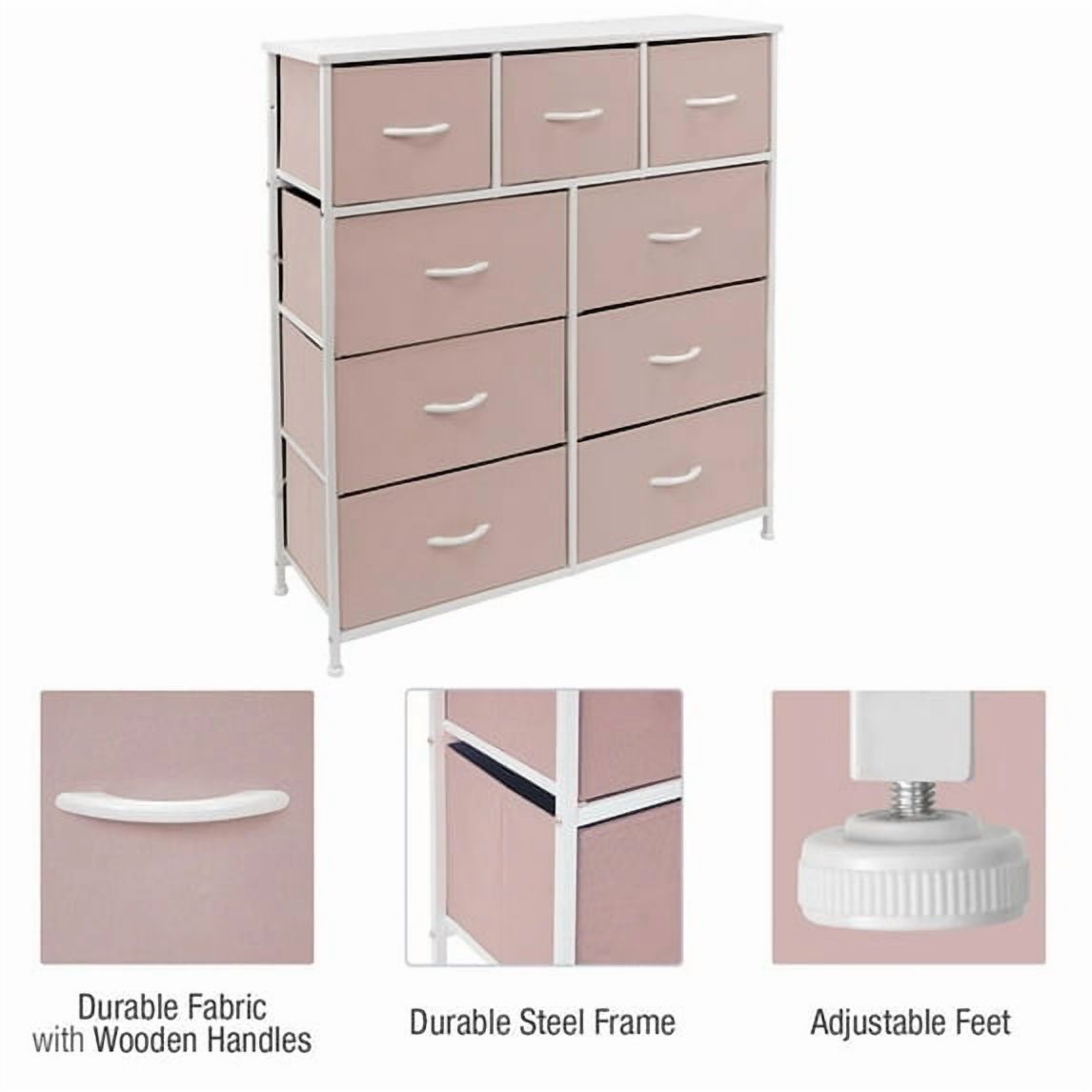 Dresser, Betcozy Storage Organizer with 9 Drawers for Bedroom, Chest of Drawer with Fabric Bins, Sturdy Metal Frame, Wood Top for Closet, Nursery,Pink