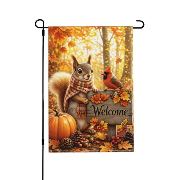 Garden Flag 12x18 Inch Autumn Squirrel Welcome Outdoor Decor Banner