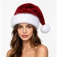 thumbnail image 4 of Plush Fluffy Christmas Santa Hat for Adults Thickened Soft Velvet Unisex Xmas Hat for New Year Holiday Party Wear,One Size,Red, 4 of 5