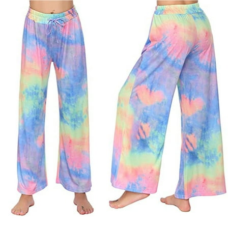 

YOTAMI Womens Pants Outwear End-of-season Clearance Womens Casual Tie-Dye Prints Comfortable Pajamas Wide Leg Pants Long Yoga Pants Multicolor S