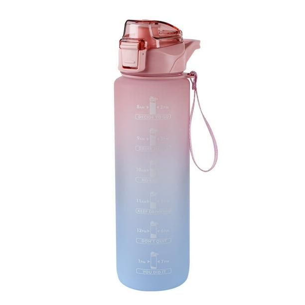 Botella de agua de gran capacidad de 1000ml, botella de agua de gran potencia, botella de agua con pajitas, manijas y marcas de tiempo, se puede transportar con un solo clic.