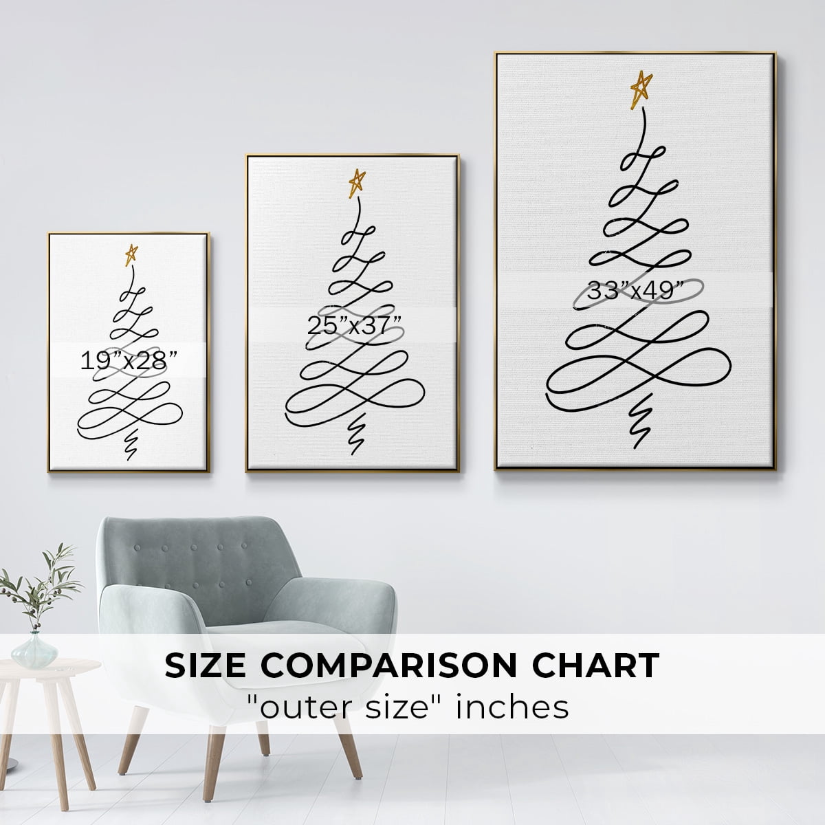 Christmas Tree III - Framed Gallery Wrapped Holiday Canvas - 27 x 41 - Gold Frame