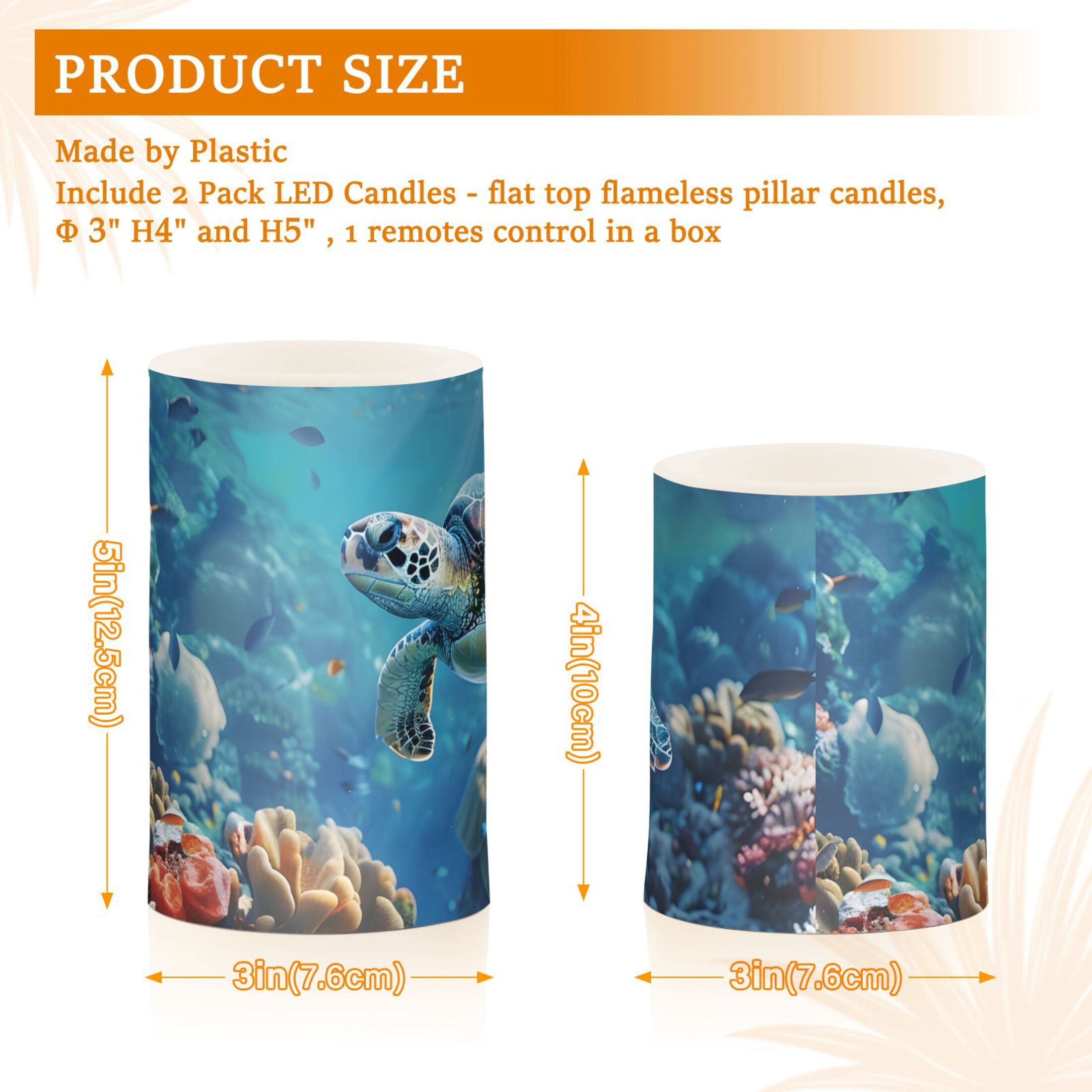 Sea Turtle Beautiful Corals Flickering Flameless Candles LED Tealight Battery Operated with Remote Set of 2 Holiday Decor Ornaments
