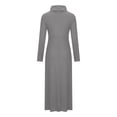 thumbnail image 4 of KIHOUT Robe Maxi Femme Couleur Unie Col Haut Manches Longues Patchwork Poches Grand Ourlet Longue Jupe, 4 of 5