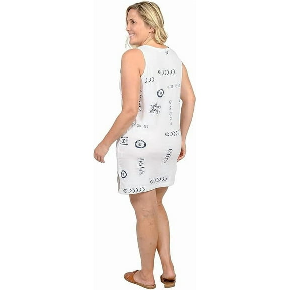INGEAR Women’s Beach Swimsuit Cover Up Short Cotton Shift Dress Sleeveless Tee with Pockets White 2XL