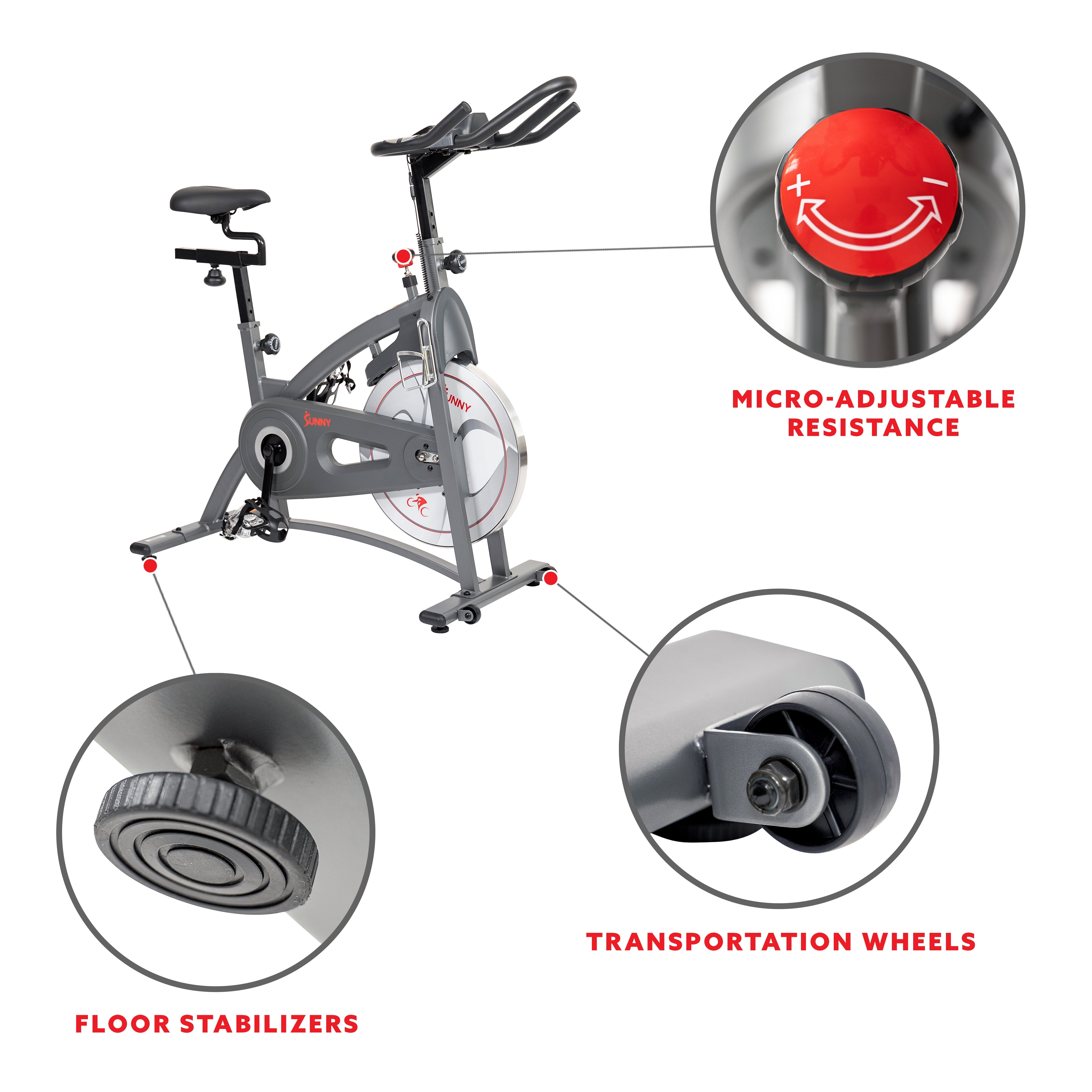 Sunny Health & Fitness Indoor Cycling Exercise Bike with Magnetic/Felt  Resistance and Belt/Chain Drive Optional Bluetooth Connectivity with  SunnyFit®