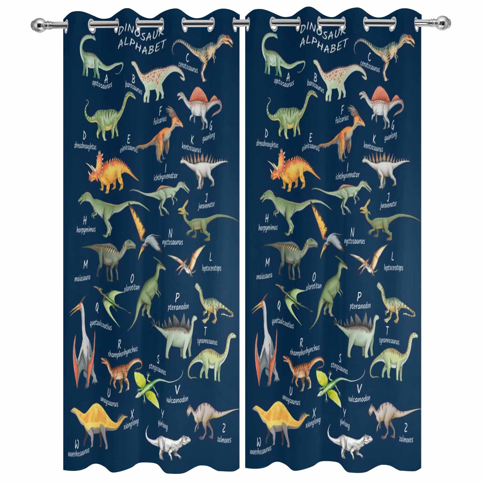 Outdoor Curtains for Patio Waterproof, Blue Dinosaur Windproof Pravicy Outside Porch Blackout Curtain, Vintage Letters Farm Animals Sun Blocking Grommets Curtains for Cabana Gazebo 2 Panels 54"x108"