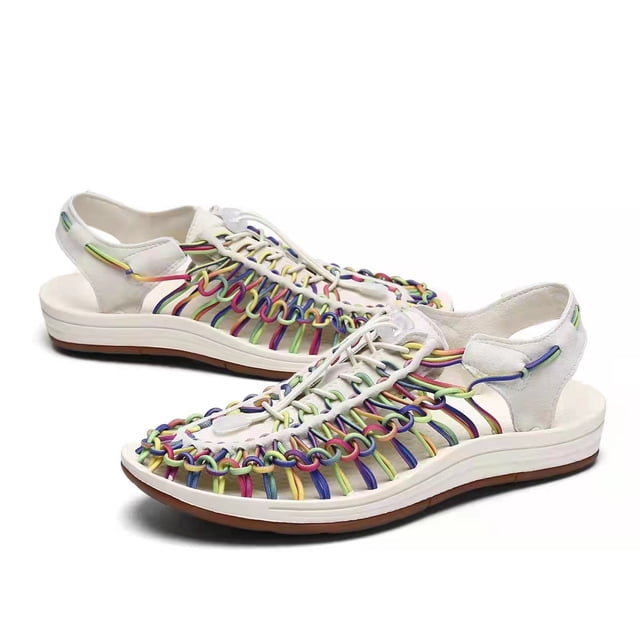 Sandalias hechas a mano, sandalias de playa huecas para hombres de verano, plantillas de masaje para parejas, suelas planas, zapatillas tejidas en Tailandia para el ocio BmatwkZeng Bmatwk Sandalias hechas a mano
