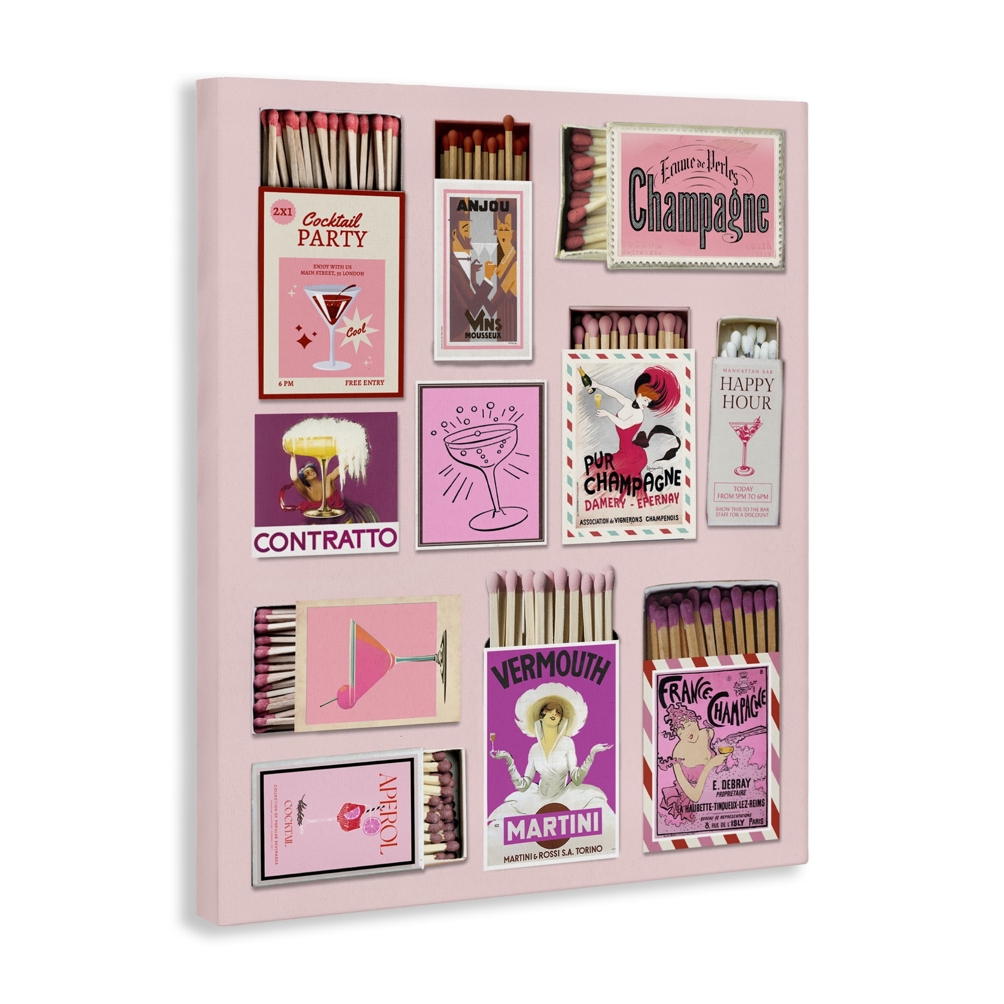 Stupell Industries Champagne & Cocktail Matchboxes Canvas Wall Art, design by CAD Designs