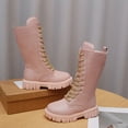 thumbnail image 4 of OGLCCG Lace Up Comfort Boots Girls Leather Side Zipper Round Toe Lug-Sole Mid Calf Booties Punk Goth Winter Boots for Little Big Kid, 4 of 7