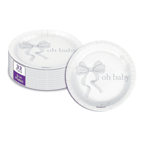 Birthday Galore Blue Bows Oh Baby Baby Shower - 32 Piece Disposable Party Supplies - Boy's Baby Shower Decorations - Round Party Plates - Large 9" Paper Plates In Bulk