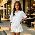thumbnail image 2 of JULMCOMO Girls Polo Shirts Collared Short Sleeve Split Hem Casual Golf Shirts Kids Summer School Uniform Tops with Chest Pocket Light Gray 12-13Y, 2 of 6