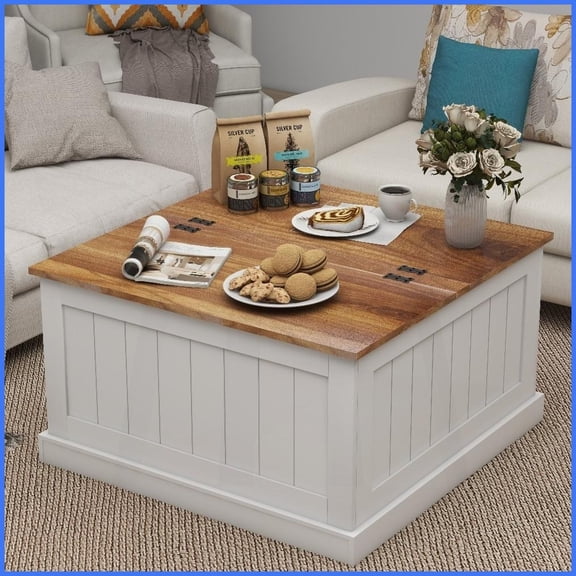 31.5" Square Farmhouse Coffee Table for Living Room – Lift Top Storage & Easy Assembly