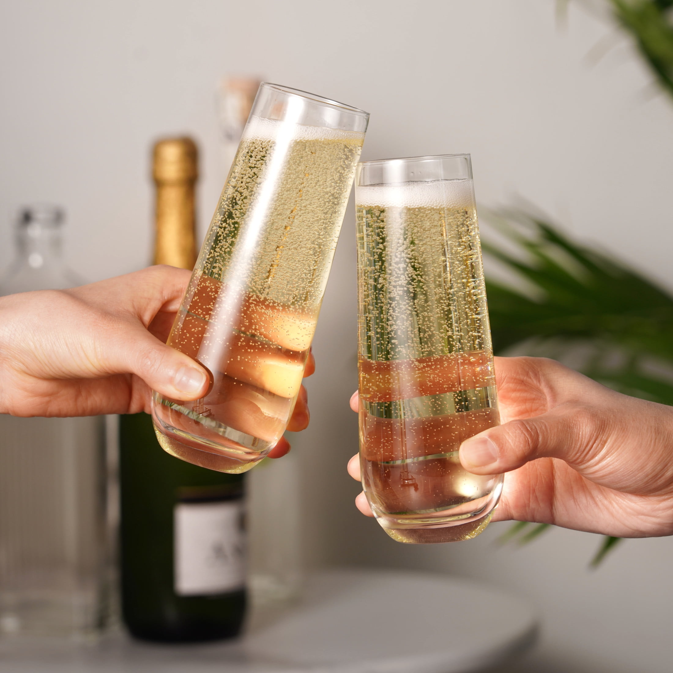 True Stemless Champagne Flutes for Birthday, Wedding Gifts, 9oz Set of 4