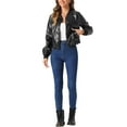 thumbnail image 2 of Chaqueta bomber de cuero sintético INSPIRE CHIC para moto de mujer con cierre de cremallera y corte corto, 2 of 6