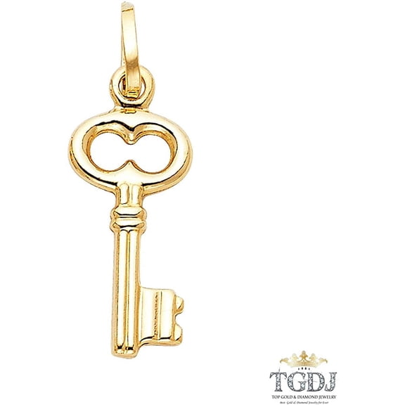 TGDJ Real 14K Yellow Gold Key Charm Pendant (23x10 mm)