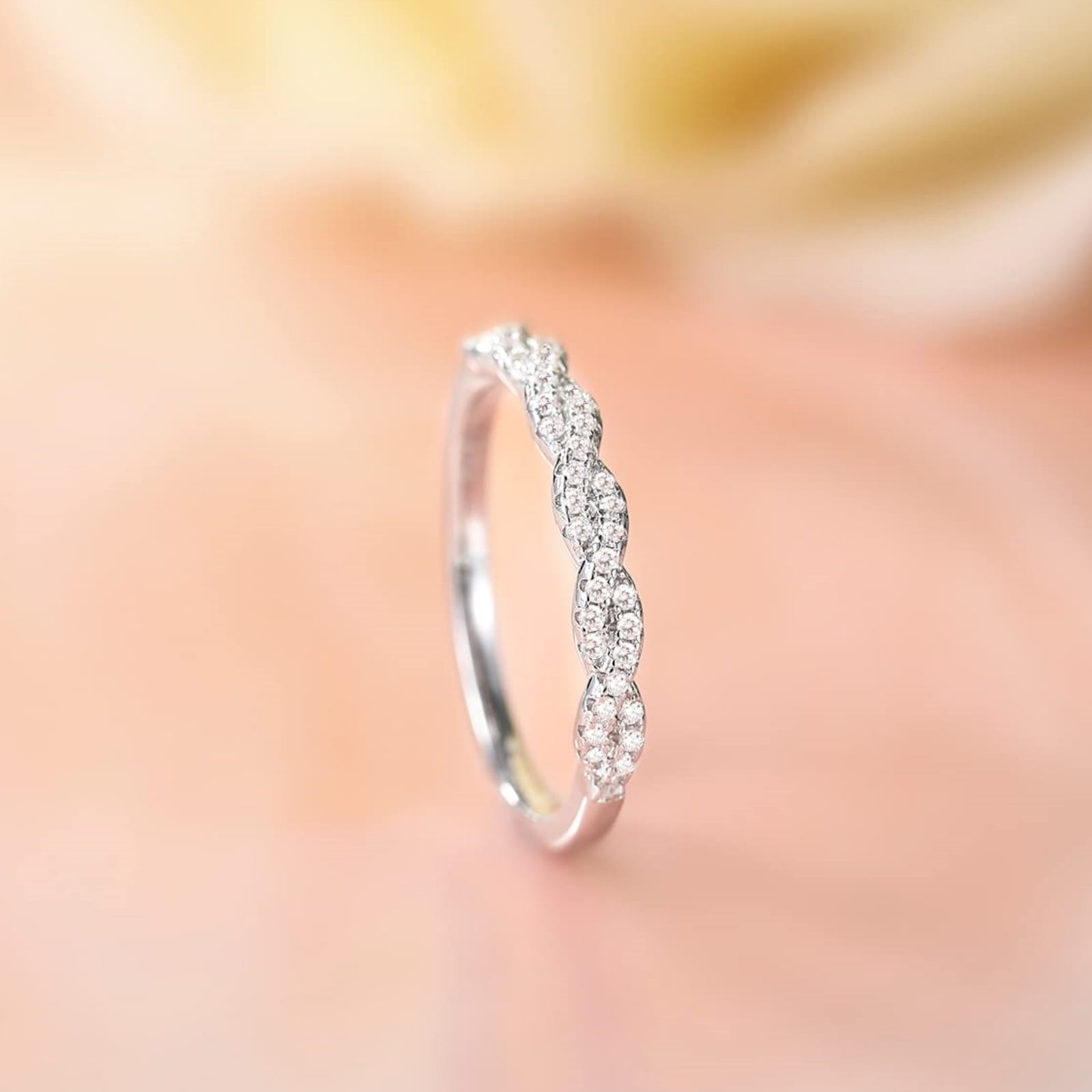 SFTING Wedding Band for Woman Pave Infinity 925 Sterling Silver Wedding Band 5A CZ Twisted Eternity Rings for Woman Size 5