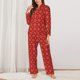 thumbnail image 2 of Balery Red White Snowflakes Conjunto de Pijama con Estampado para Mujer, Conjunto de Dos Piezas con Manga Larga, Ropa de Dormir Suave con Bolsillos, Pijamas Cómodos-Medium, 2 of 7