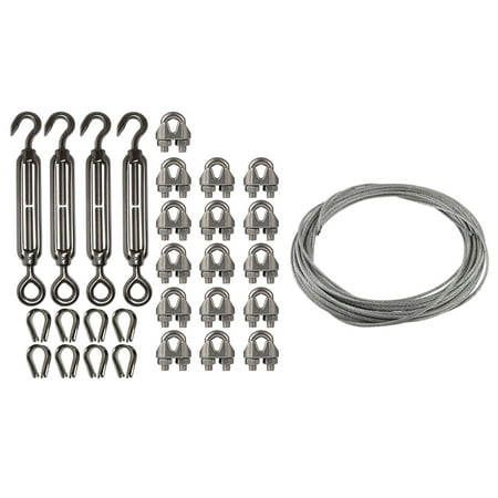 

2 Set Stainless Steel Kit: 1 Set Flexible Wire Rope Cable 3Mmx12M & 1 Set 4-Pcs Turnbuckle/Tension(Eye&Hook M6)+16-Pcs 1/8 Inch Wire Rope Cable Clip/Clamp()+8-Pcs Thimble()