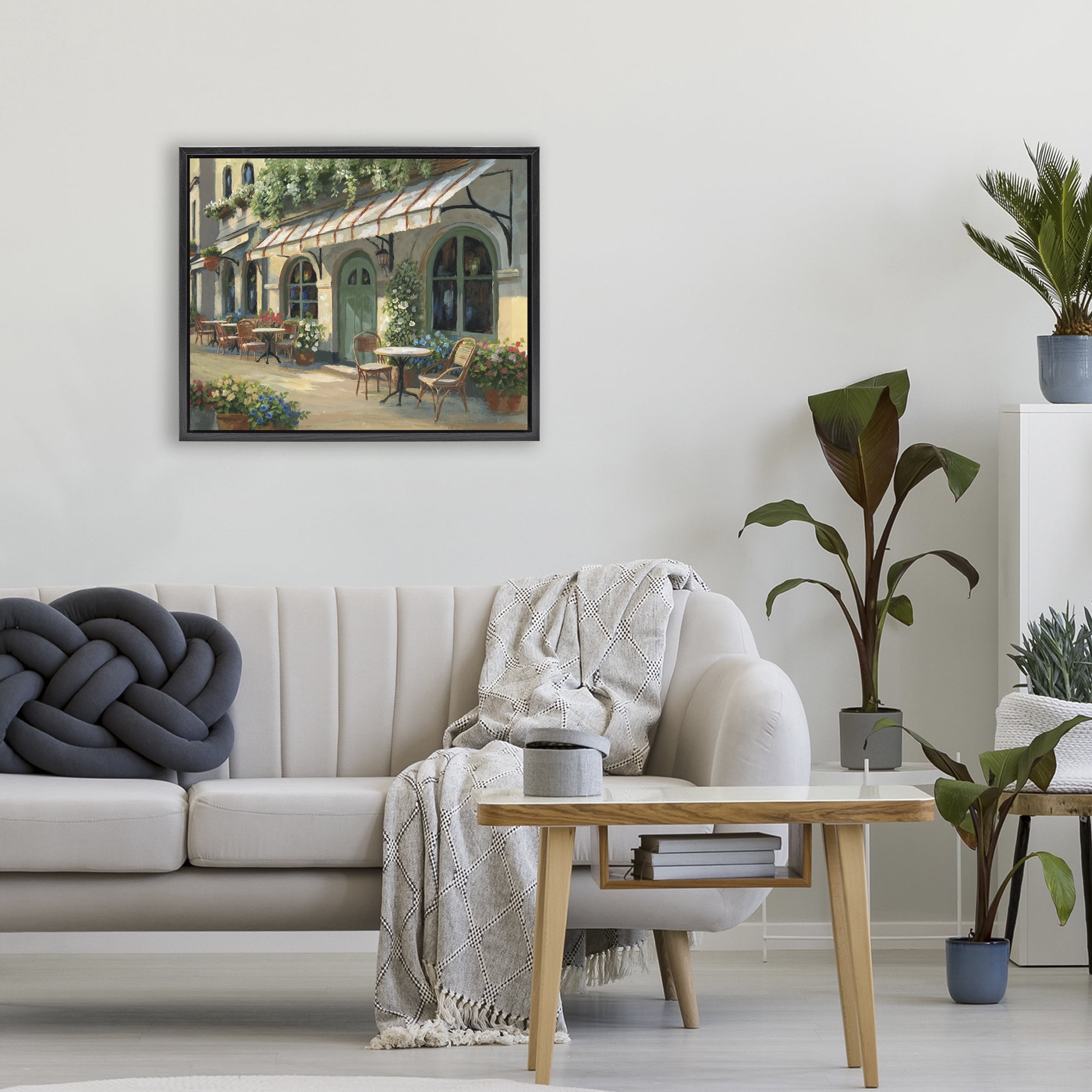 Stupell Industries Cozy Cafe Sunlit Patio Black Framed Floater Canvas Wall Art, design by Nan