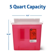Medline Biohazard Patient Room Sharps Disposable Containers, Wall-Mount Sharps Container, Red, 5qt., 1 Count