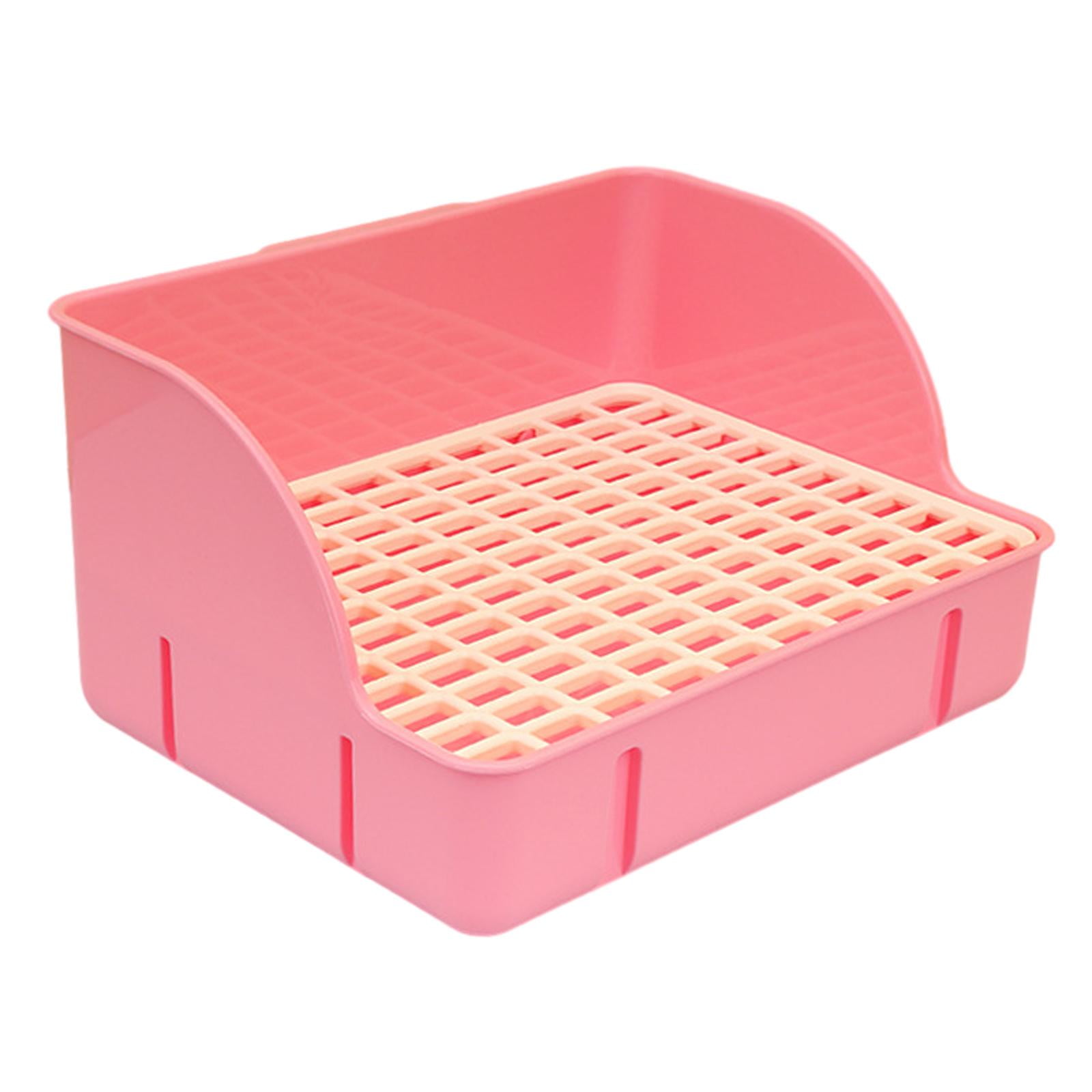 Menolana Rabbit Corner Litter Pan 29x22x15.5cm Potty Trainer Corner Toilet Box for Guinea Pigs Chinchillas Cage Accessories pink pp mesh