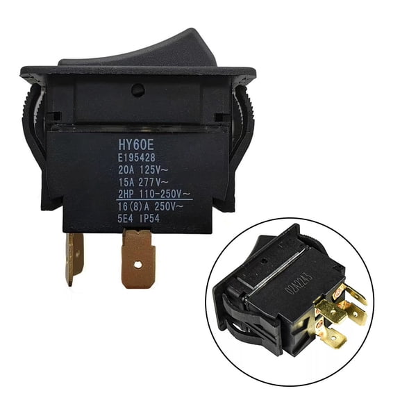 1Pcs Hy60E 4 Pins 20A 125V/250V 2Hp Industrial On Off Rocker Pushbutton Switches