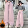 thumbnail image 2 of Ruyang Girls Wide Leg Fleece Sweatpants Teens School Sports Joggers Thermal Elastic High Waisted Straight Pants, 2 of 5