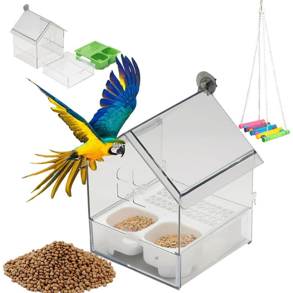 Pull-Out External Parrot Feeder, Perch & Play 3-in-1 Combo Versatile Feeder, Bird Feeders for Outdoors Hanging, Safe, Durable, Easy to Clean (White)