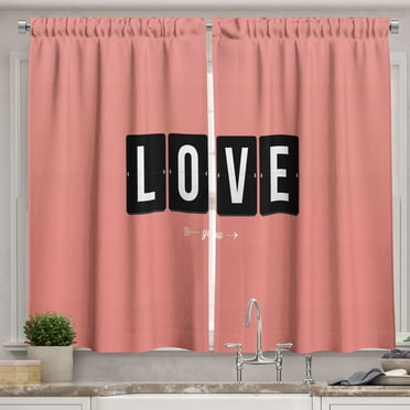 Ambesonne Love Kitchen Curtains, Adoration Clock Design, 55"x39", Coral Black White